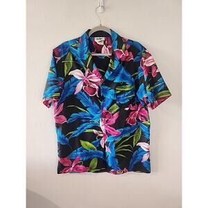 Vintage Hilo Hattie Shirt Mens Large Orchid Aloha Short Sleeve READ
